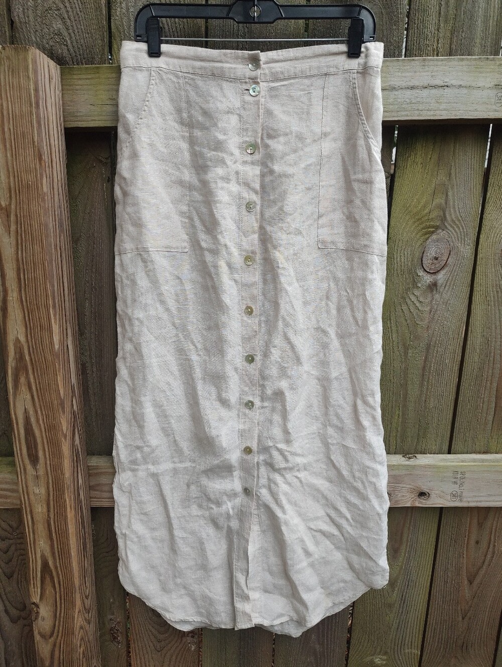 🏵️ St Tropez West Cream Linen Button Up Relaxed Casual Maxi Skirt M